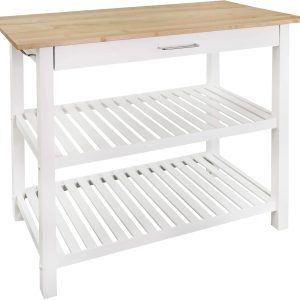 Casual Home Kitchen Island with Solid American Hardwood Top, Natural/White, 40" W (373-91)