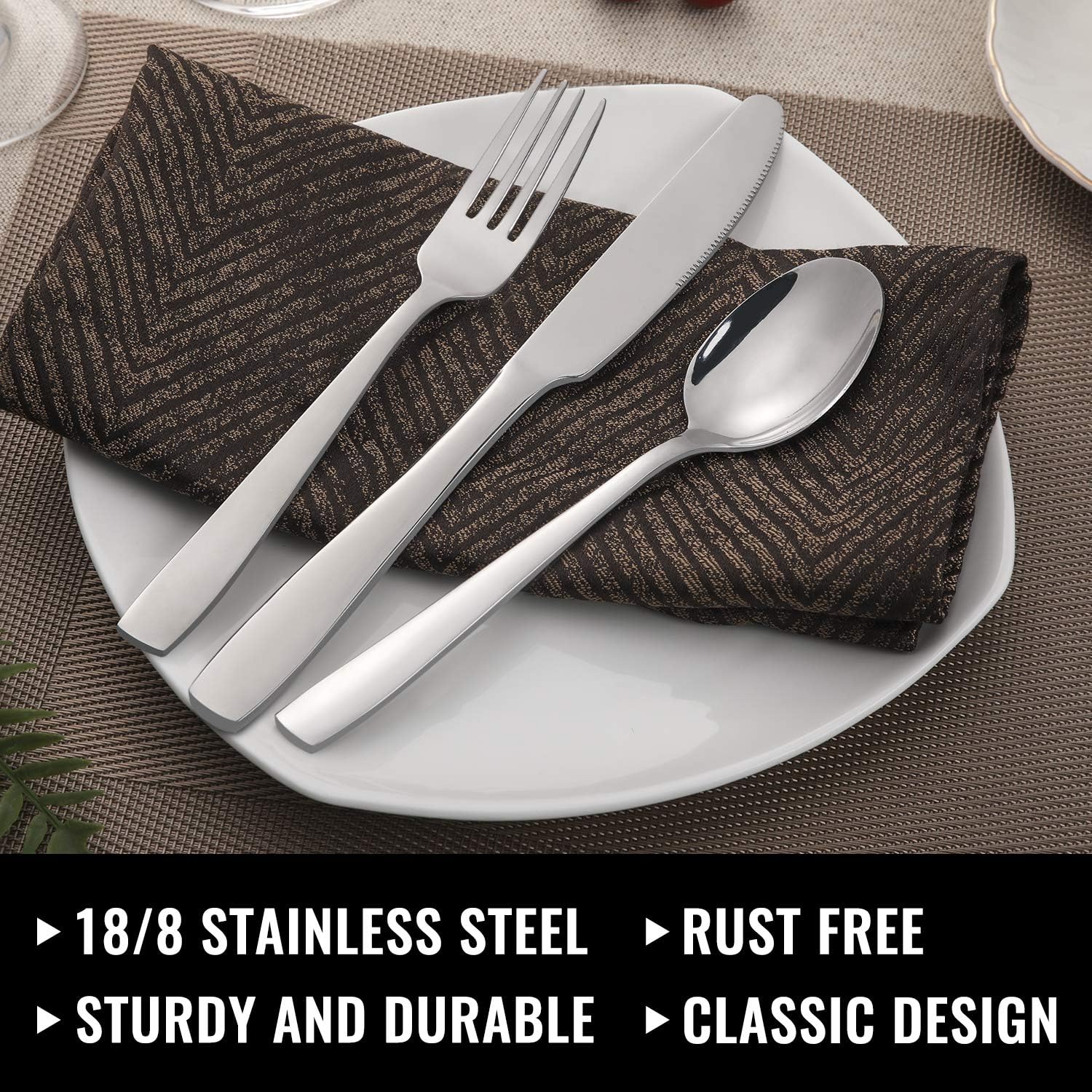 HIWARE 48-Piece Silverware Set with Steak Knives for 8, Stainless Steel Flatware Cutlery Set For Home Kitchen Restaurant Hotel, Kitchen Utensils Set, Mirror Polished, Dishwasher Safe - Image 3
