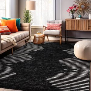 Rugshop Bohemian Stripe Stain Resistant High Traffic Living Room Kitchen Bedroom Dining Home Office Area Rug 5'x7' Black